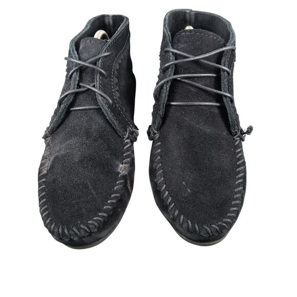 Minnetonka Shoes Womens 8 Moccasin Chukka Ankle Bootie Leather Black Lace Up - Picture 14 of 14